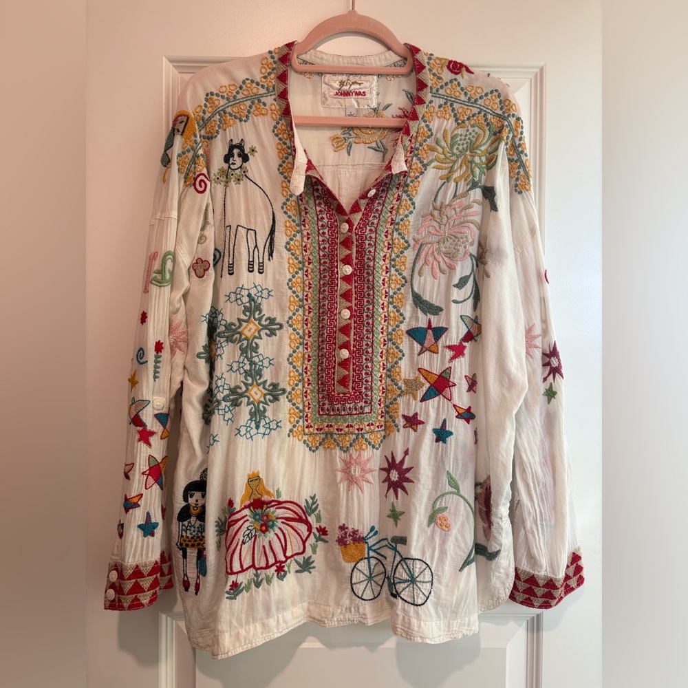 Johnny Was Biya Storybook Embroidered Blouse